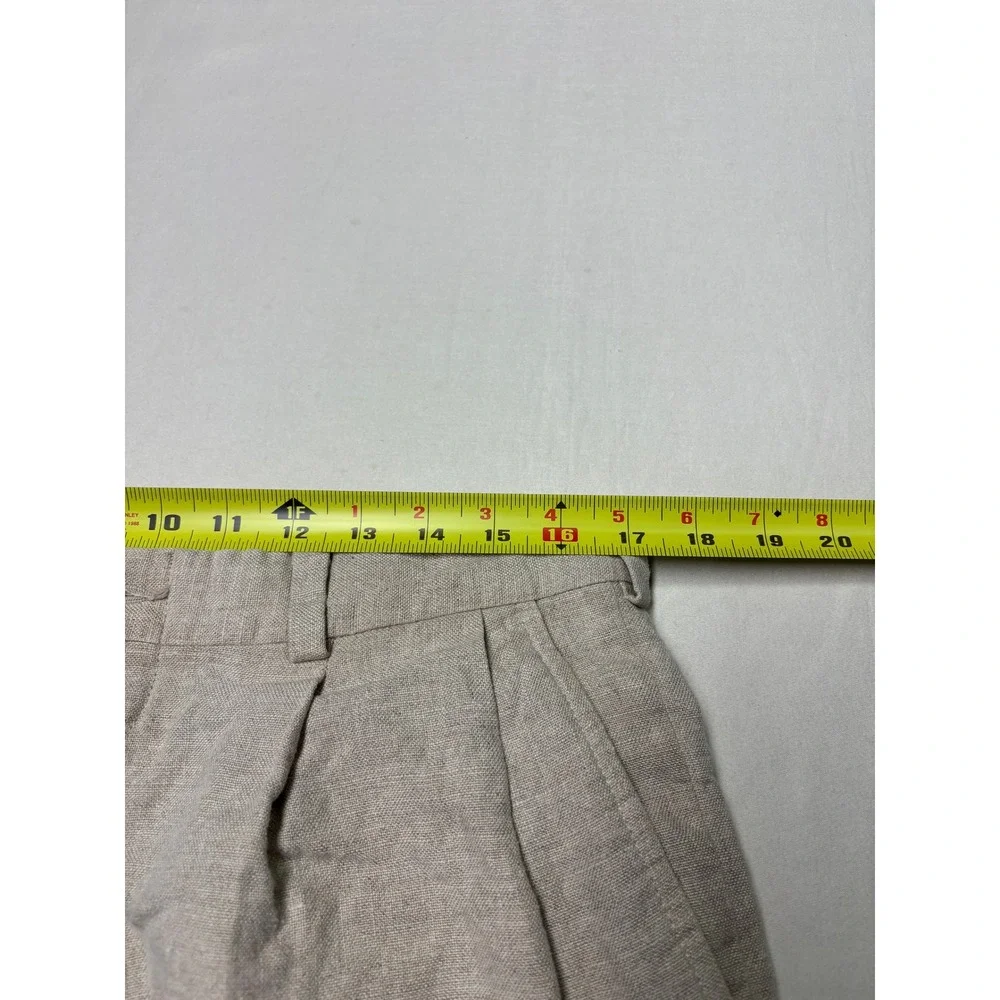 Eddie Bauer Mens 35x32 100% Belgian Linen Pleated Cuffed Pants Oatmeal Beige